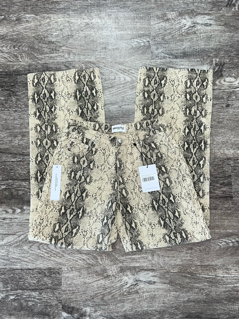 Princess Polly Serpentina Straight Leg Cream Snake Print Jeans Women’s Size 2